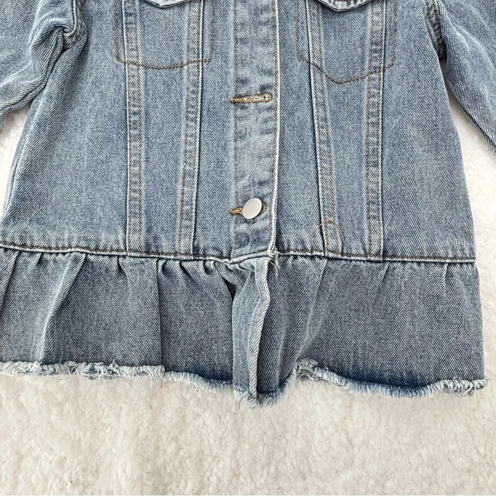 Hayden Girls Acid Wash Denim Jacket Raw Hem Ruffled Size Small 100% Cotton NWOT - Picture 6 of 10